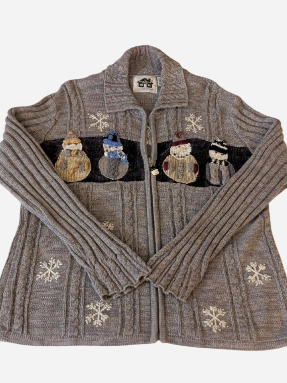 Storybook Knits Gray Snowman Zip-Up Sweater Jacket Size L